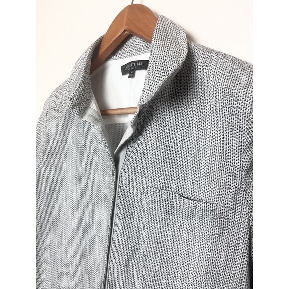 LAFAYETTE 148 Poplin Stretch Button Up Shirt White Black Gray Women’s Sz Medium - Picture 2 of 7